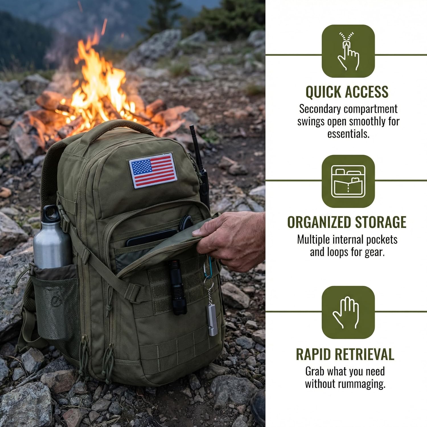 Zsearaymy 25L Small Tactical Hiking Backpack with 180° Open Design Molle System Padded Laptop Lightweight (OD.Green)