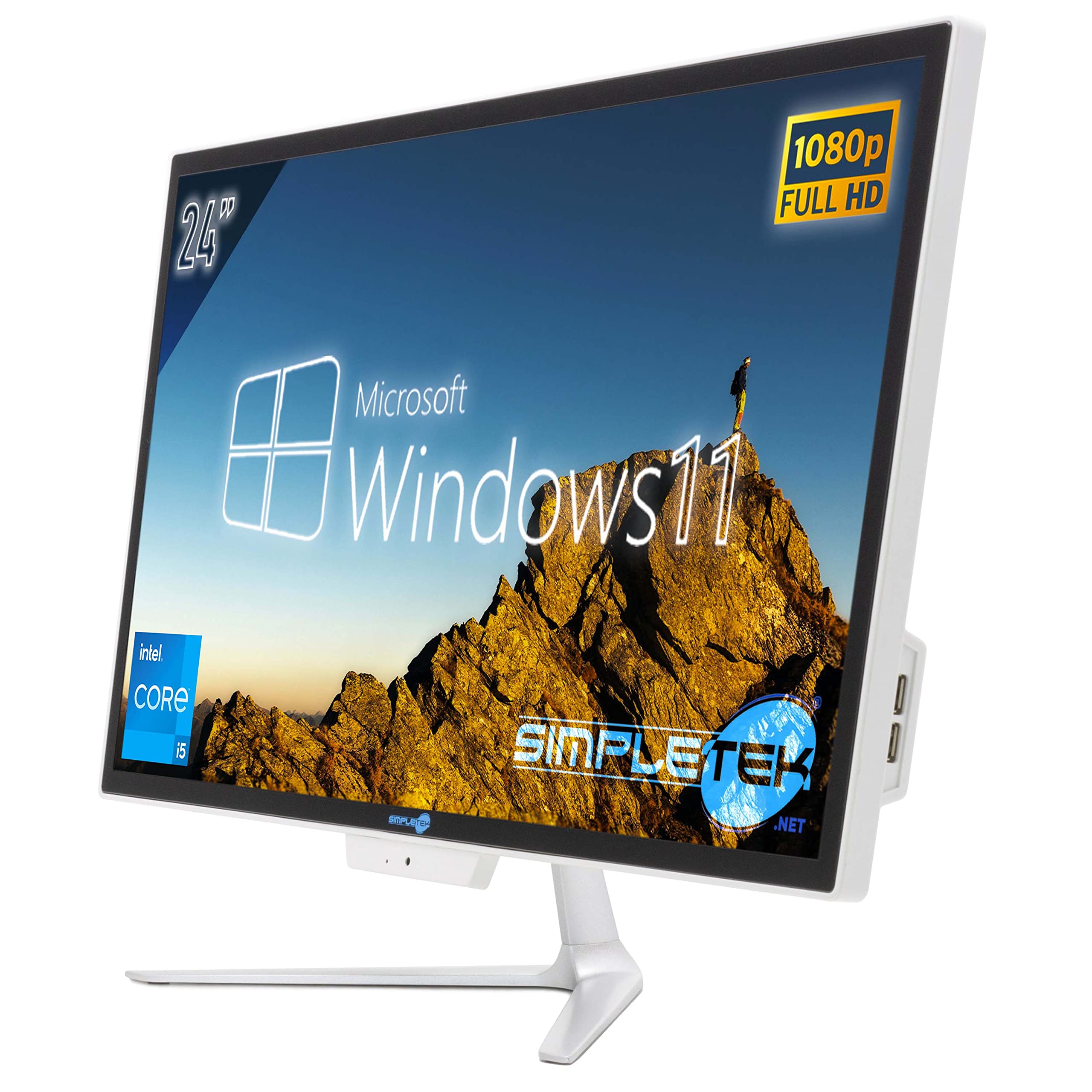 SIMPLETEK PC All in One Core i5 hasta 3.20 GHz 8 GB RAM SSD 120 GB Windows 11 Pro | Pantalla 24" FHD Webcam integrada WiFi BT LAN HDMI | Ordenador fijo Casa Oficina Escuela Trabajo
