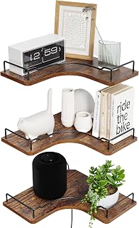L-Shaped Corner Floating Shelves Wall Mounted Set of 3,Brown