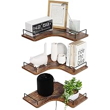 L-Shaped Corner Floating Shelves Set of 3,Rustic Wood Wall Mounted Storage Shelves,Display Shelf for Bathroom, Kitchen,Bedroom, Living Room, Office Brown