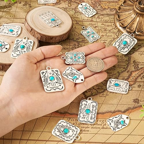 Miniatura 5 de 16 dijes rectangulares de turquesa occidental para hacer joyas, dije vintage de plata antigua, dije bohemio de metal para hacer pulseras, collares,