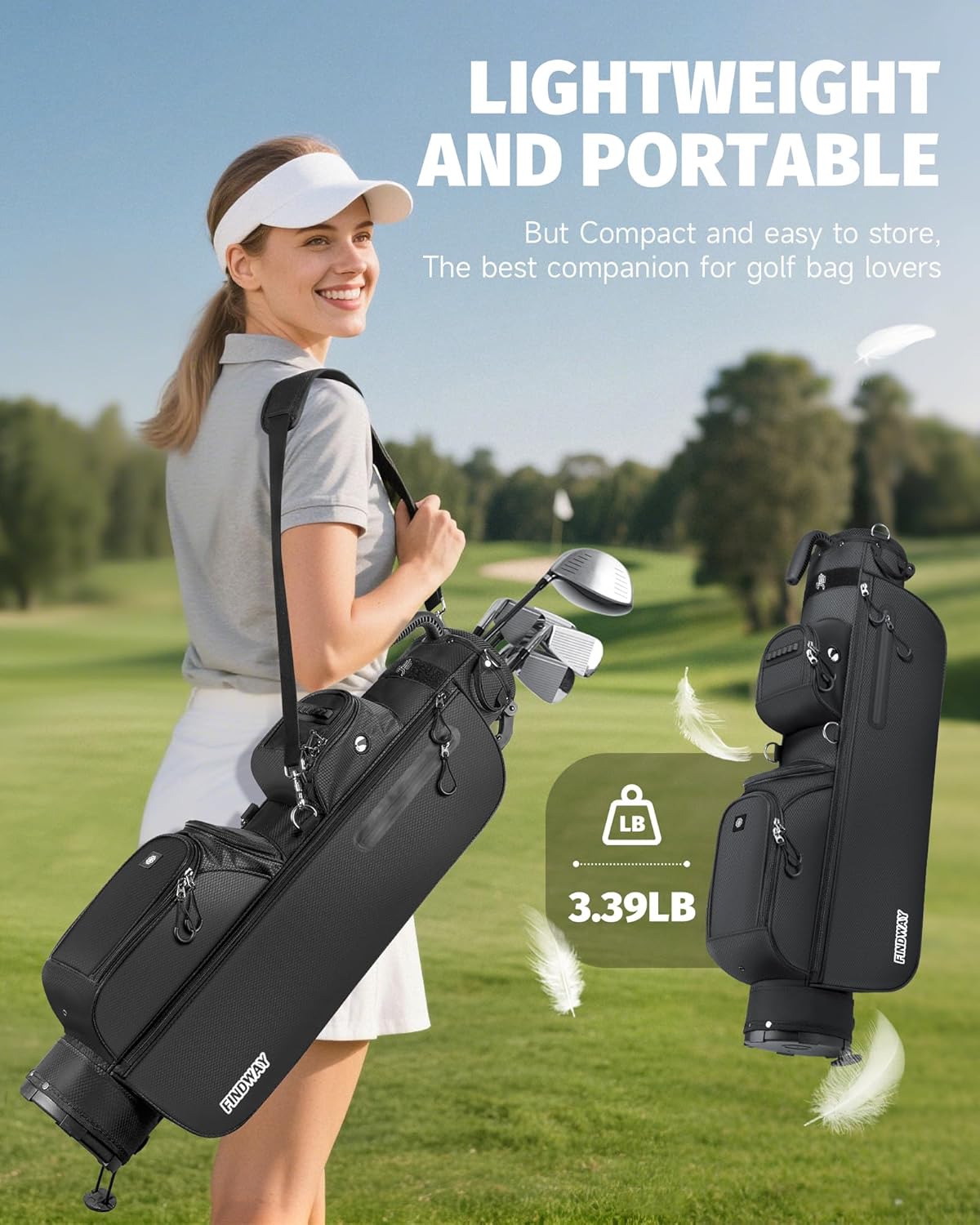 Findway 3 Way Small Golf Bag Lightweight Pitch and Putt Golf Bag with Stand, Adjustable Dual Straps, Golf Stand Bag for Extra Storage in a Smaller Size, Golf Gifts for Men and Women