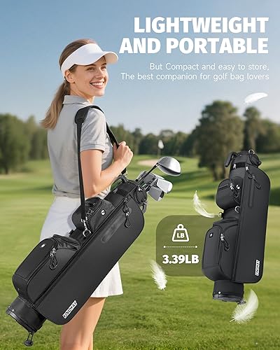 Vista 6 de Findway Bolsa de golf pequeña, ligera, para pitch and putt, con soporte, bolsa de golf con correas ajustables duales, bolsa de golf con soporte