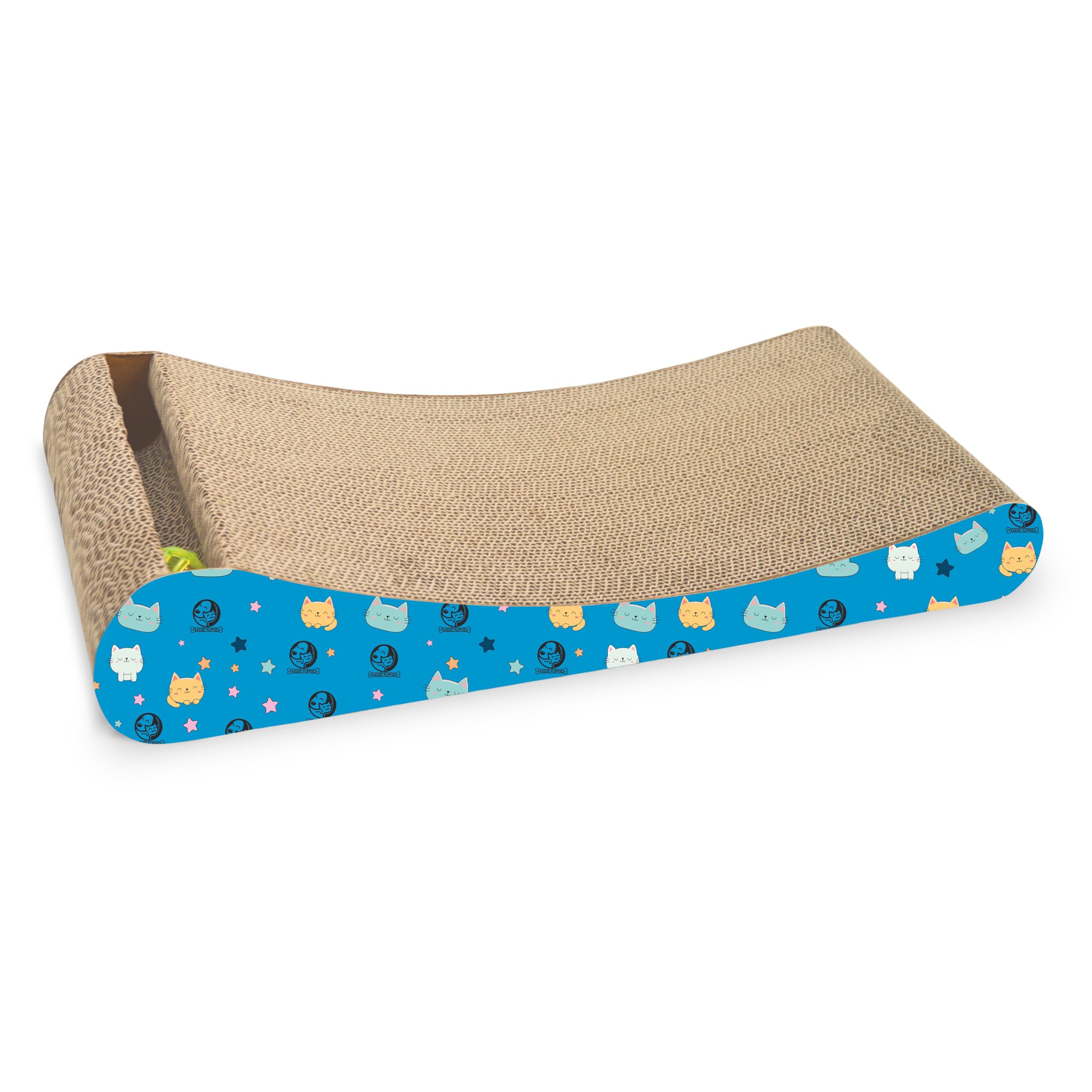 2-in-1 Reversible Cat Scratcher Pad with Catnip for Cats & Kittens, (Slider Bell) | Durable Corrugated Cardboard Cat Scratching Board | Scratch Pad for Furniture Protection, Play & Rest