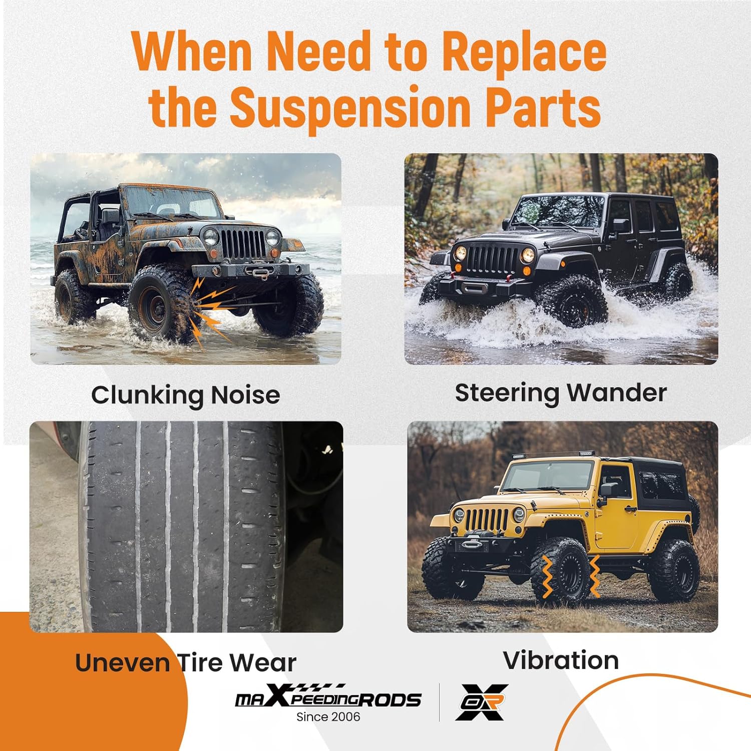 maXpeedingrods 4Pcs Front Upper Lower Control Arm Kit for Jeep Wrangler/TJ 1997-2006, K640734 K620244