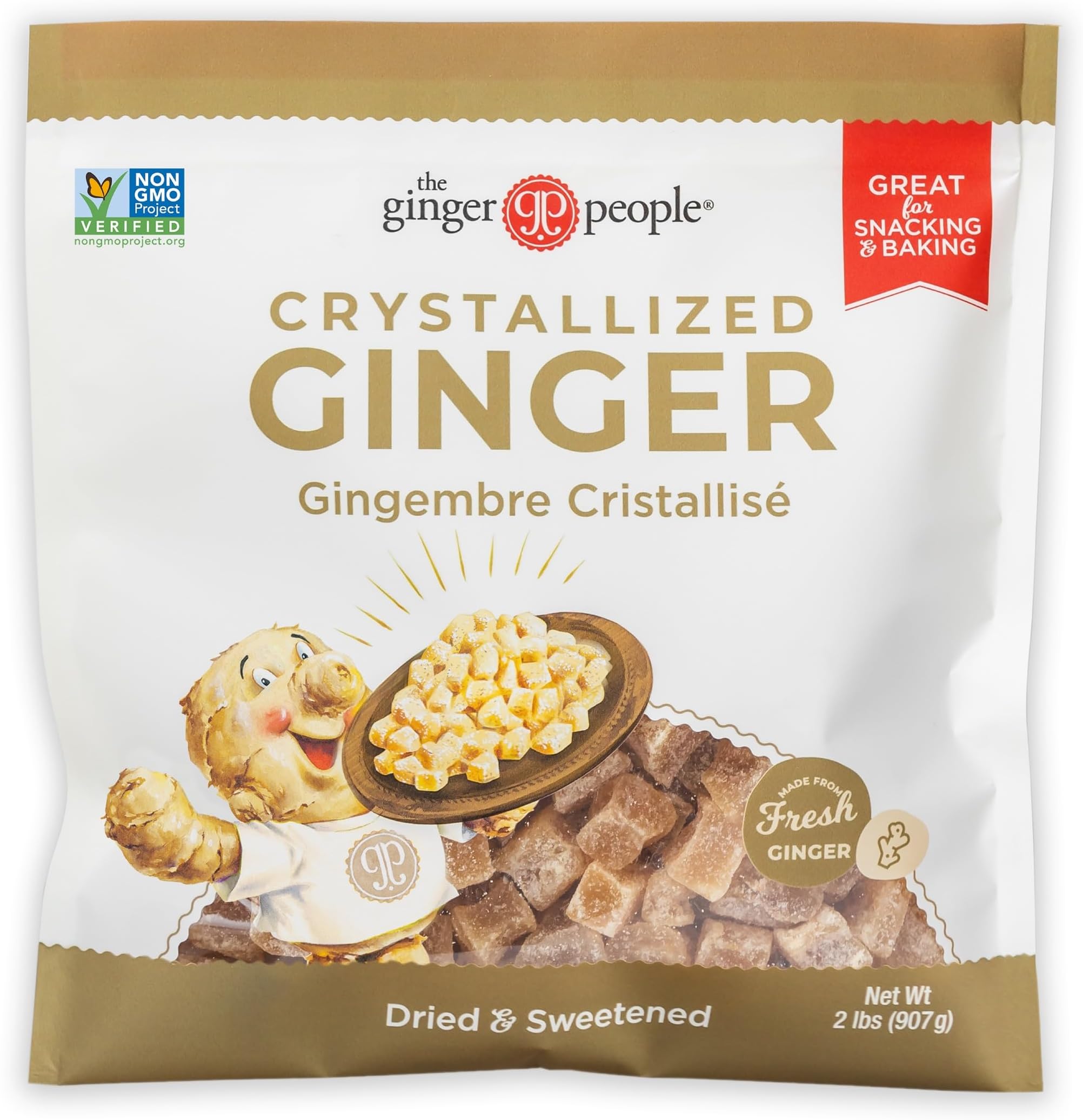 The Ginger People Crystallized Ginger 2lb Bag, Non-GMO, Gluten-Free, Vegan, Candied Ginger for Snacking, Trail Mix, Baking & More, Healthy Energy Boost, 2lb Bag (Pack of 1)