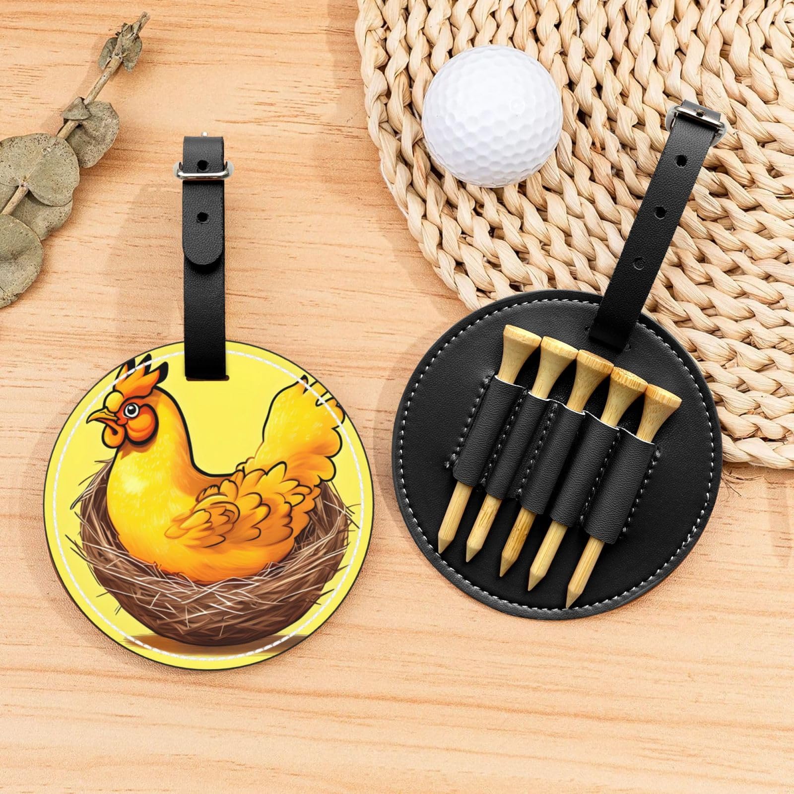 Bird's Nest Golden Chicken Black Printed golf tee storage bag - portable design, easy to organize tee