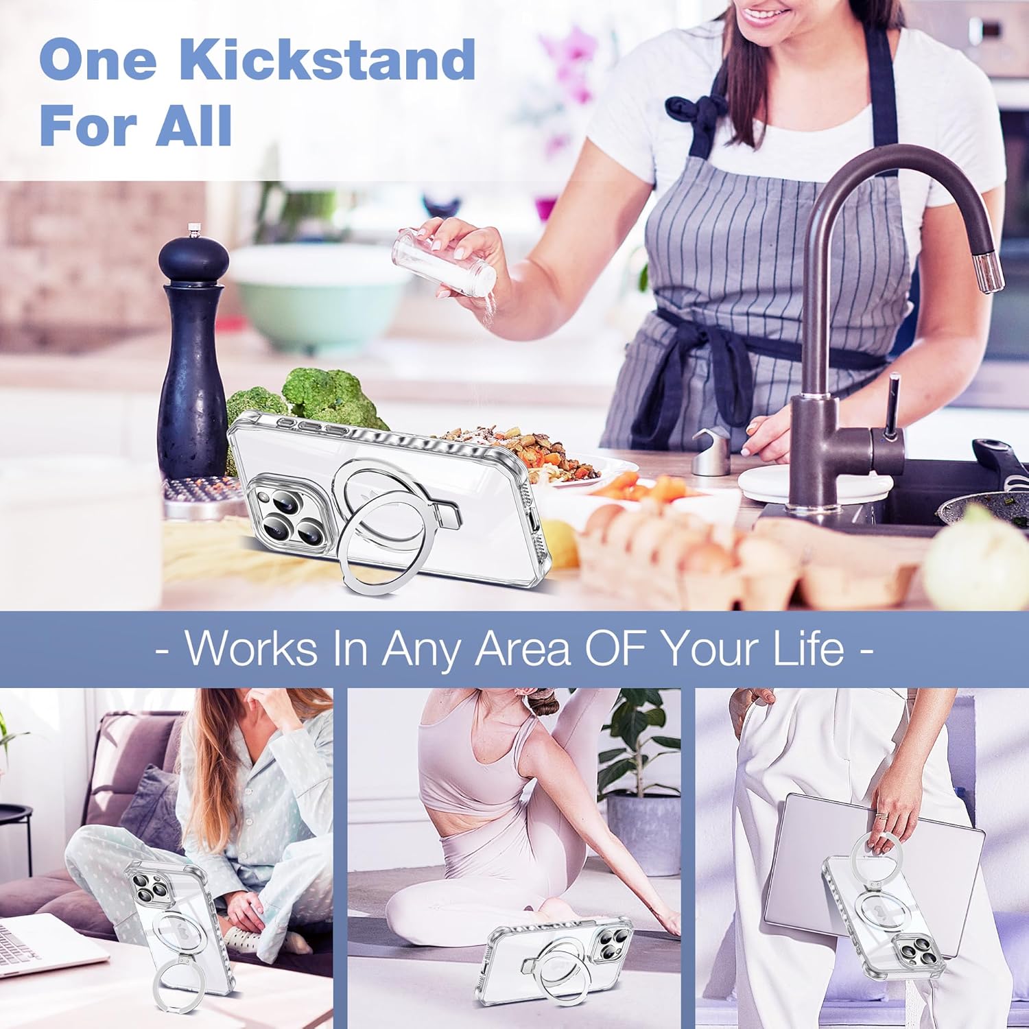 for iPhone 13 Pro Case with Magnetic Stand [Compatible with Mag-Safe] [Military Drop Tested] Slim 13 Pro Phone Case with Good Grip Curly Wave Edge for Women Men 6.1'', Clear