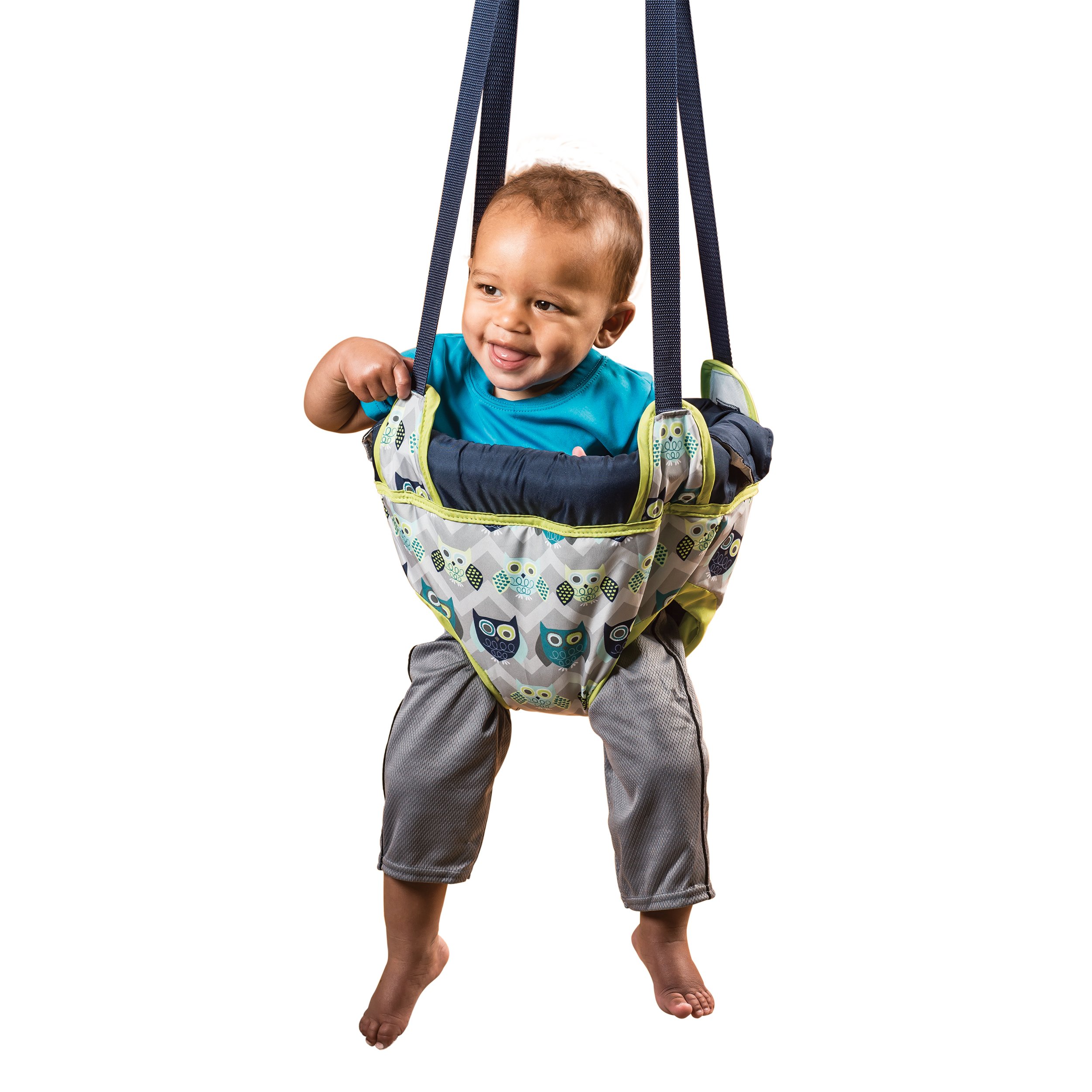 Evenflo Exersaucer Johnny Jumper Featuring Easy-to-Use Clamp Attachment for Quick and Tool-Free Set Up and Adjustable Straps to Customize the Height for Your Child, Owl