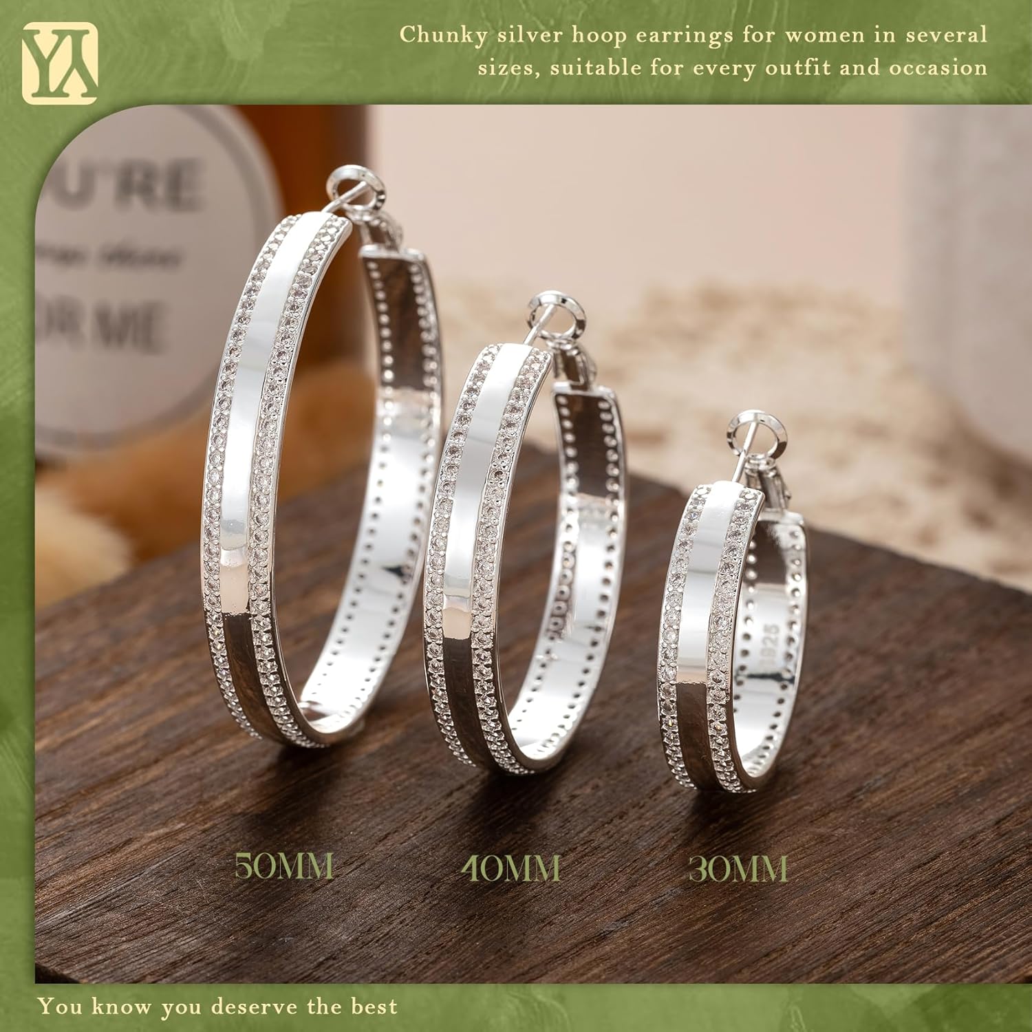 YOUNGYUE Sparkly 925 Sterling Silver Hoop Earrings Non Tarnish Large Rhinestone Hoop Earrings Hypoallergenic Cubic Zirconia Large Silver Chunky Hoop Earrings for Women with Crystal 25/30mm - Image 6