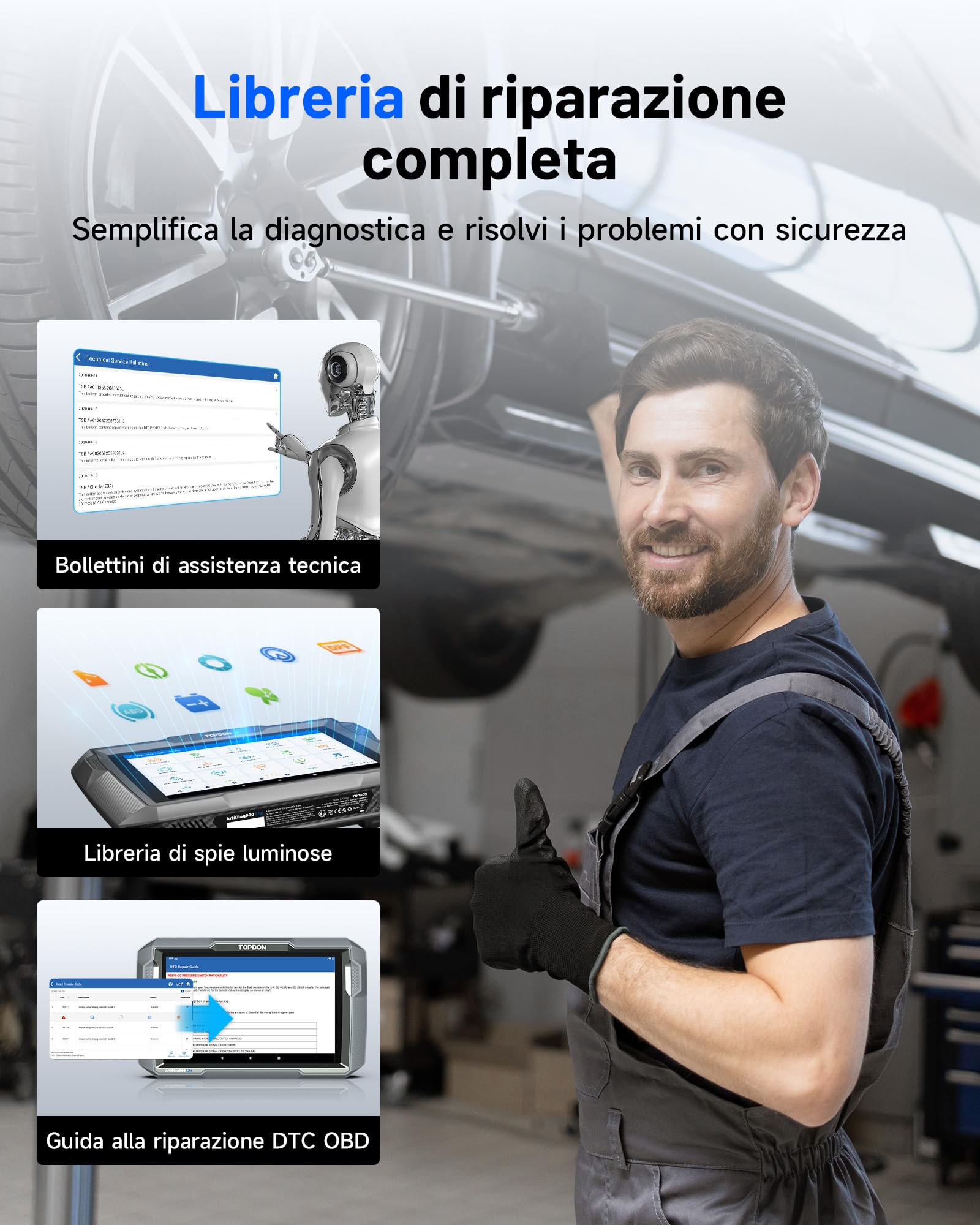 TOPDON Diagnosi Auto ArtiDiag900 Lite, Wireless Strumento Diagnostico per Tutti i Sistemi, OBD2 Scanner con 8+ Servizi di Ripristino, Test Attivo, Report TSB, AutoVIN, 2 Anni di Aggiornamento Gratuito
