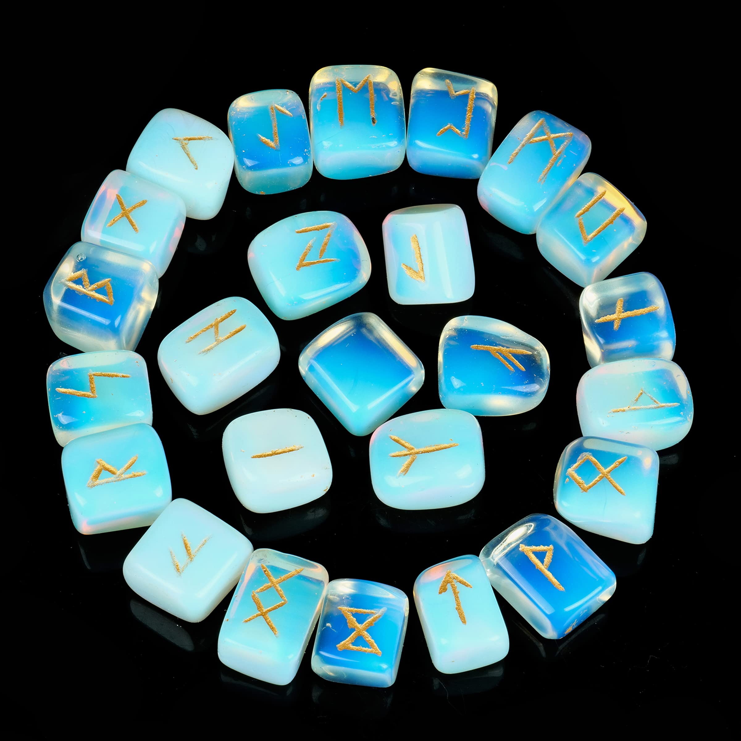FASHIONZAADI Runes Set- 25 Pcs Opalite Rune Stones - Rune Stones Futhark - Quartz Runes - Viking Rune Stones - Healing Crystals - Witch Stuff - Meditation Accessories