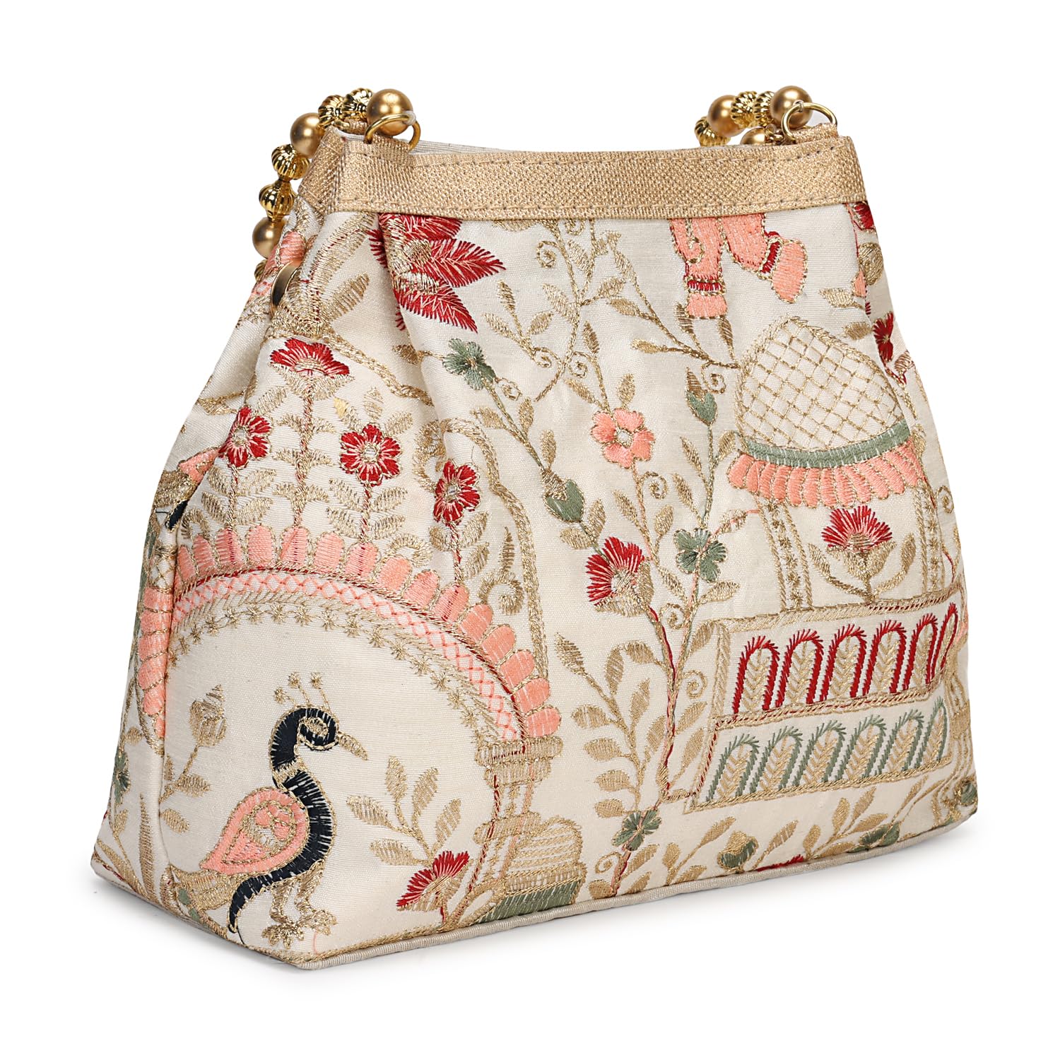 LONGING TO BUY Indian Ethnic Designer Embroidered Silk Potli Bag Batwa Pearls Handle Purse