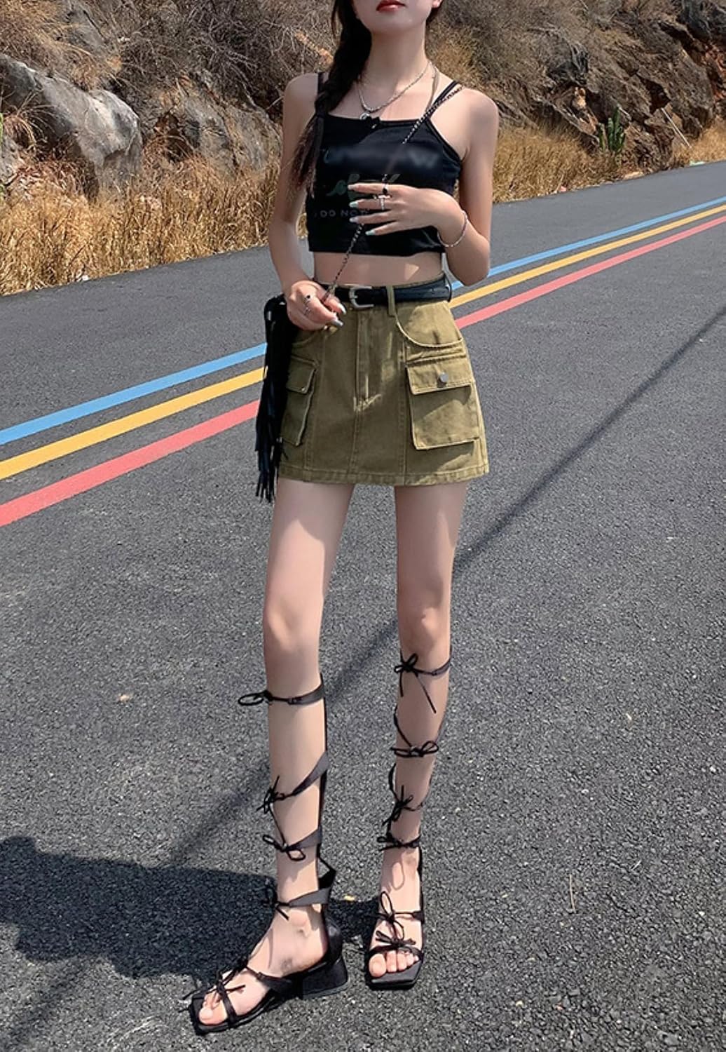 Jean Mini Cargo Skort Skirts for Women High Waist Casual Y2K Denim Trendy Bodycon Skirt with Pockets