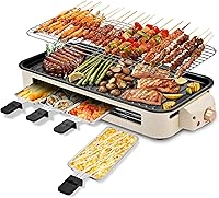 Pukomc 2-in-1 Electric Indoor Grill Smokeless Griddle 1800W with Non-Stick Removable Plate, Grill Net, Temp Control, Dishwasher Safe