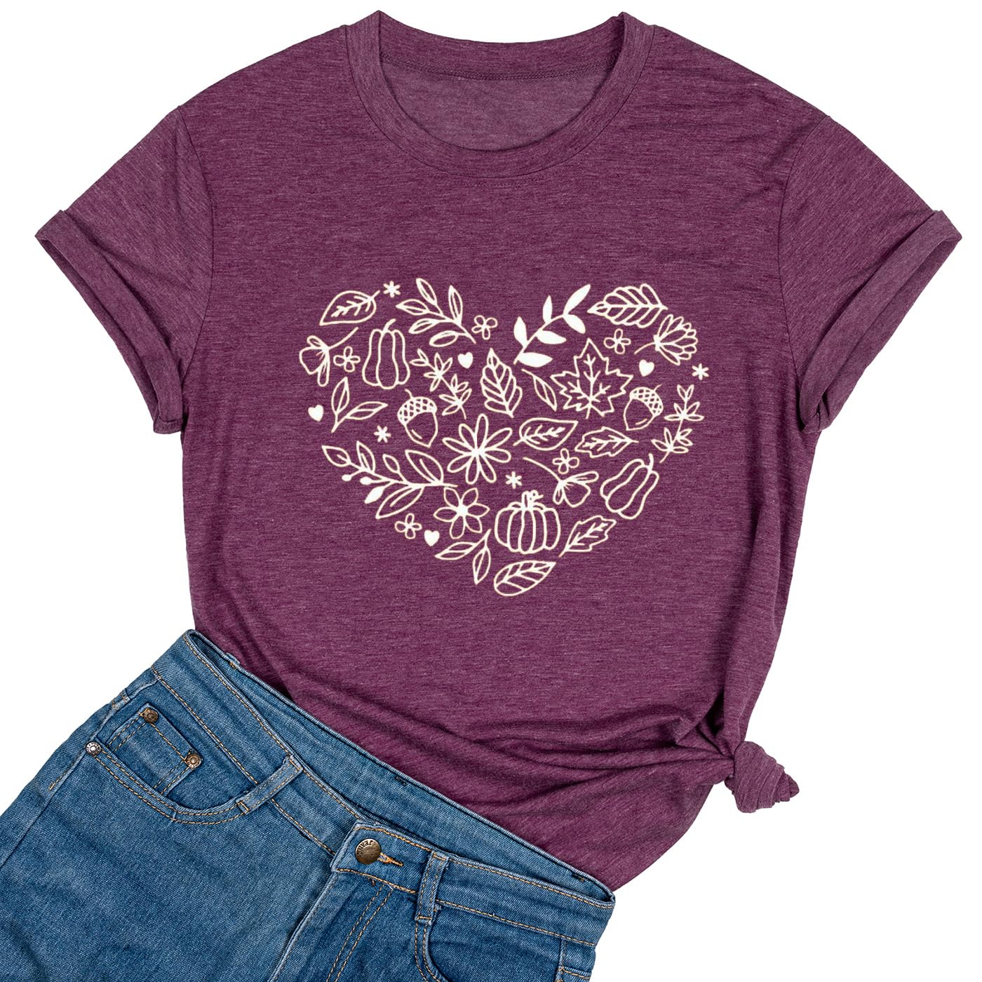 Ykomow Fall Pumpkin Shirts Womens Casual Autumn Thanksgiving Graphic Tees Halloween Tops