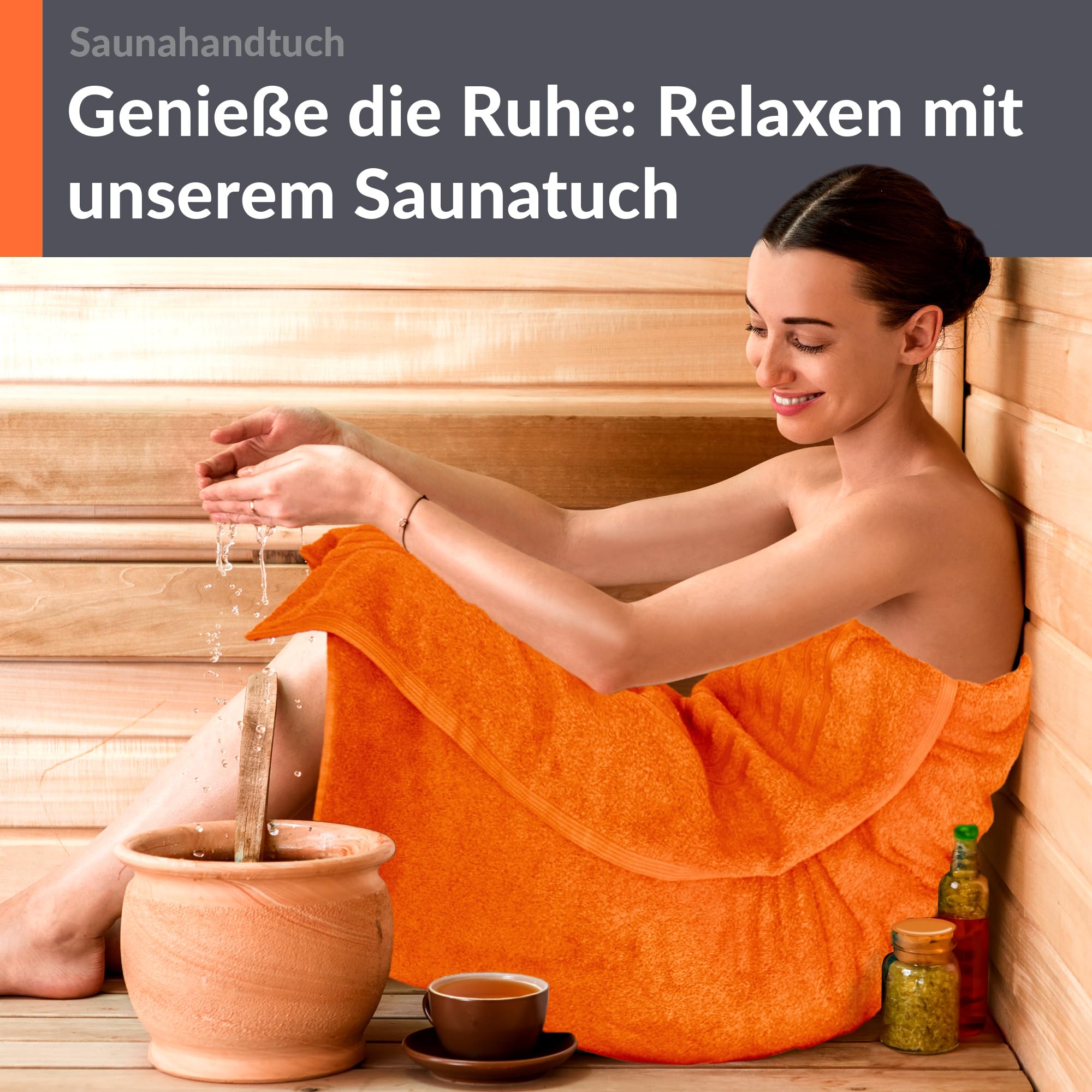 Lashuma Serviette XXL 85x200 cm, Drap de Bain Clémentines - Orange, London Serviette de Sauna