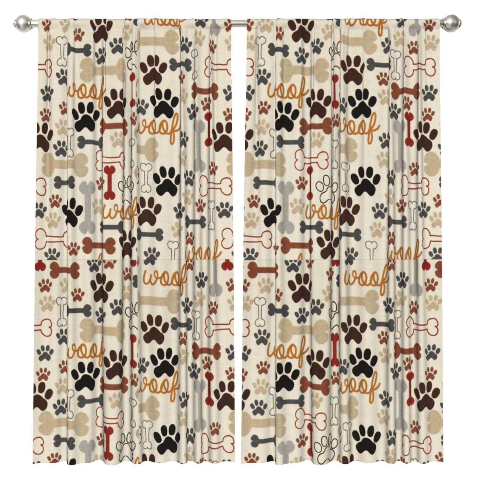 InOmak Dog Paws And Bones, 2 Panels Window Curtains 52 x 84 Inch Blackout Curtains for Living Room Bedroom