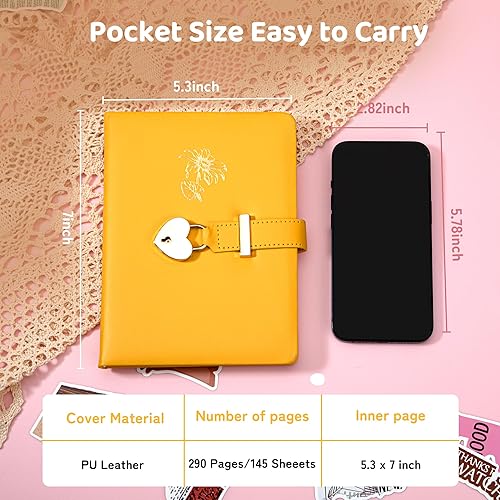Miniatura 10 de Cuaderno de viaje con cierre en forma de corazón con llave, diario personal de piel sintética para niñas y niños, 5.3 x 7pulgadas de Lock Diary