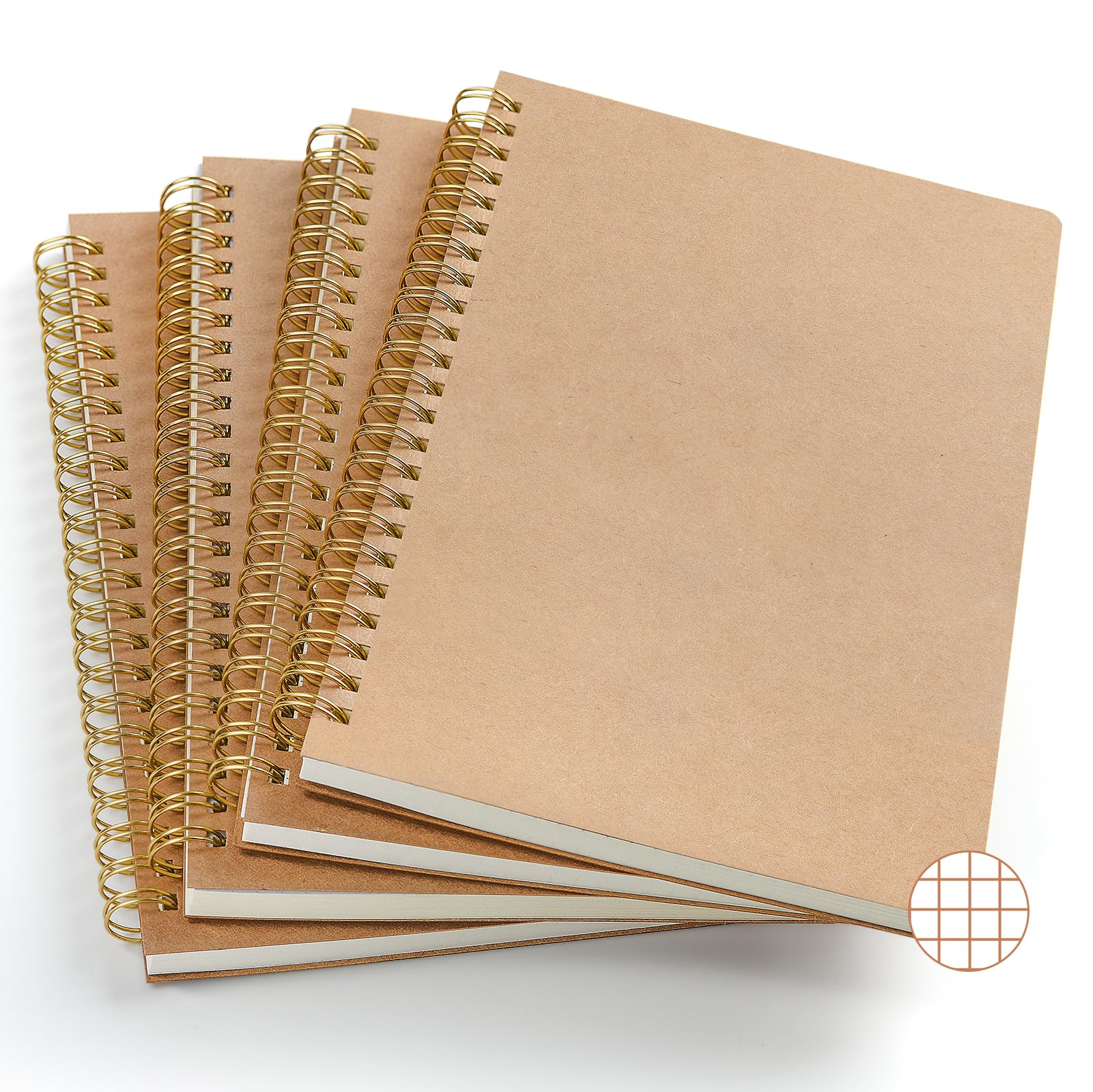 VEESUN Notizblock A5 Kariert 4 Stück: Notizbuch 80 Blatt/160 Seiten Spiralblock Kraft Cover Block Skizzenblock Tagebuch Spiralbindung Geschenk fur College Büro Zurück zur Schule