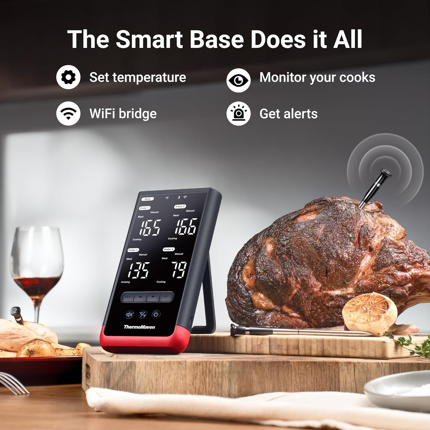 Get One 4-Probe Wireless Meat Thermometer and One Handheld Meat Thermometer