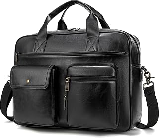 Briefcase for Men 15.6 Inch Laptop Messenger Bag Faux Leather Multi-Pocket Business Work Bag Waterproof Office Travel Tote