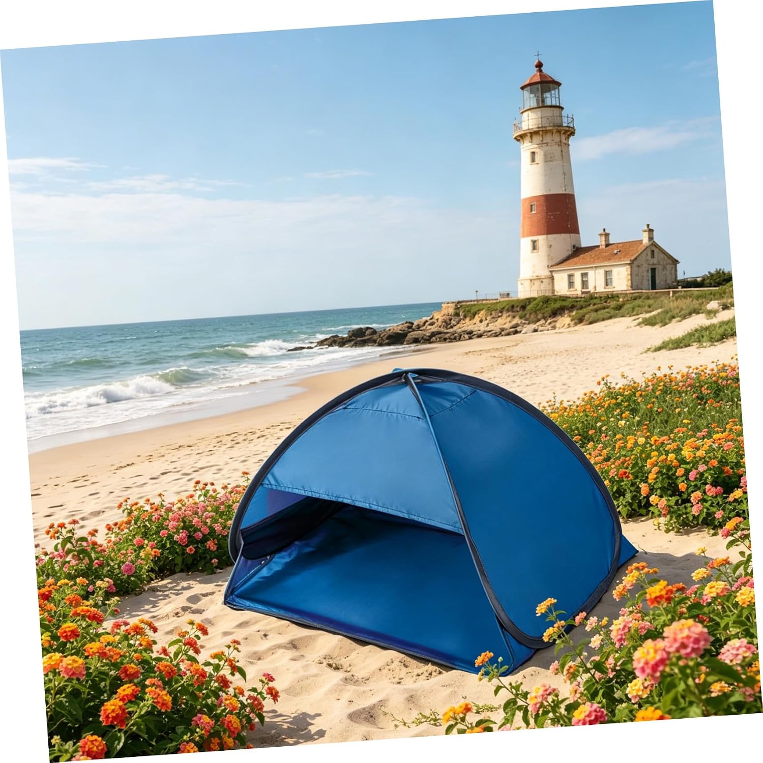 POPETPOP Portable Fully Automatic Beach Tent Sunshade Shelter Quick Setup Second Pop Up Canopy for Camping Fishing Hiking UV Protection Outdoor Awning in Sapphire Blue Lightweight Foldable