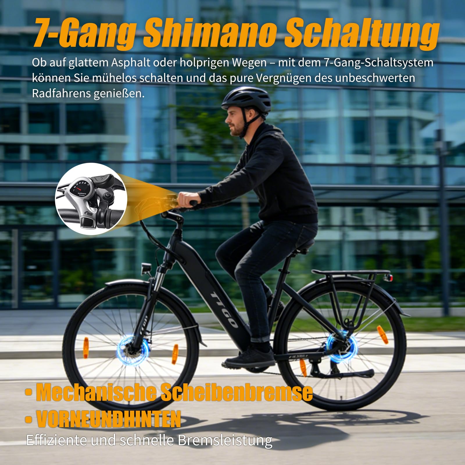 ttgo 28 Zoll E-Bike für Damen & Herren, 250W Heckmotor 36V 20Ah Herausnehmbarem Akku, 7-Gang 25 km/h, 90-110 km Reichweite, City E-Bike für Alltag & Stadtverkehr, HZ-28ST