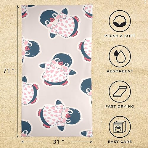 Miniatura 3 de OTVEE Bonita toalla de playa de pingüinos rosados, 31 x 71 pulgadas, toallas de playa para viajes, natación, piscina, yoga, gimnasio, campamento