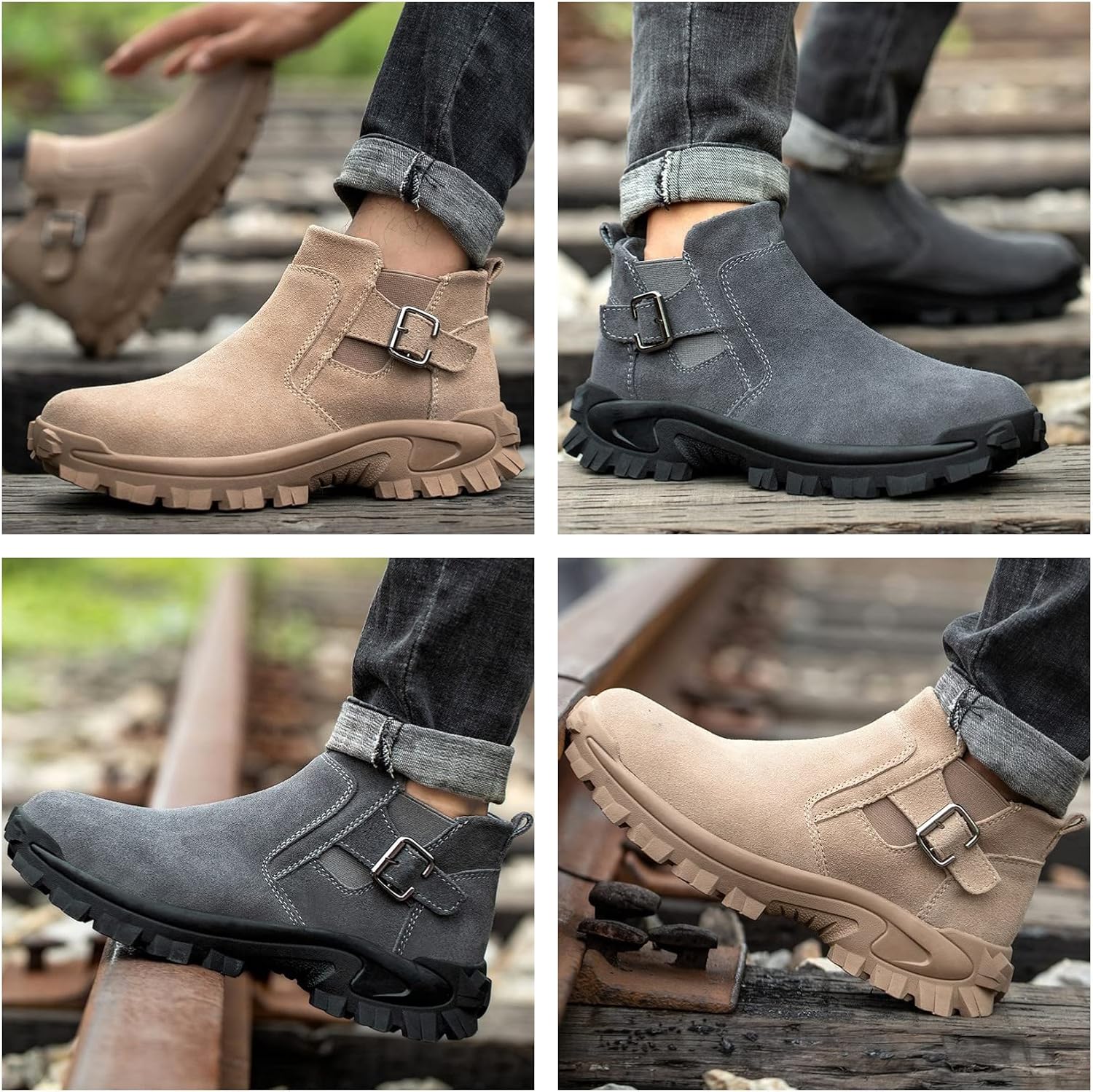 Micoklinlin Mens Steel Toe Shoes Breathable Leather Welding Shoes Lightweight Slip-on Safety Shoes Casual Work Boots