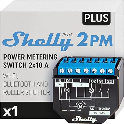 Shelly Plus 2PM interruttore Relè Wi-Fi a 2 canali, consente controllo di luci e