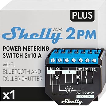 Shelly Plus 2PM WLAN & Bluetooth 2-Kanal Relais Schalter mit Strommessung| Smart Home Hausautomation| Funktioniert mit Alexa| iOS- & Android-App| Kein Hub erforderlich| Rolll den steuern