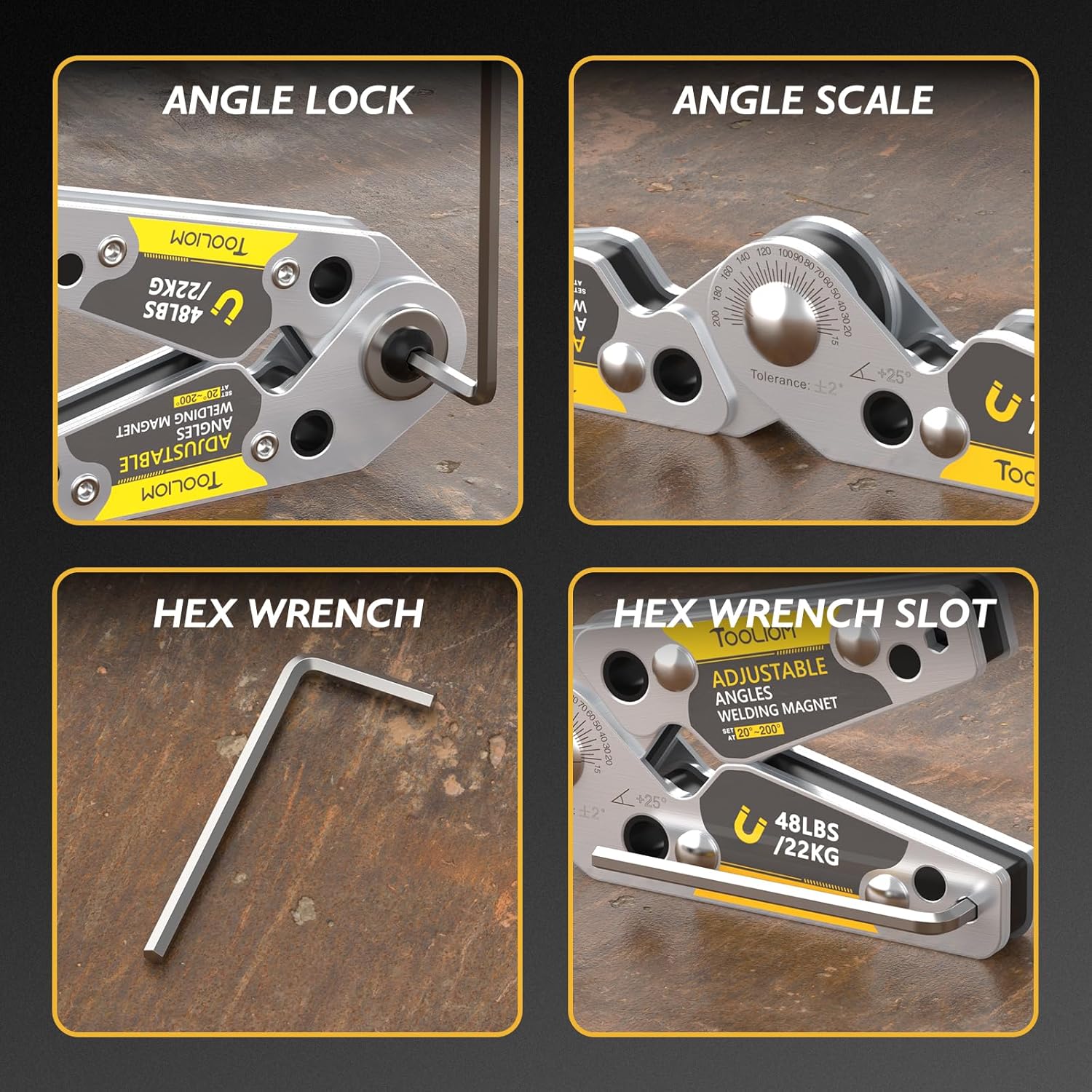 TOOLIOM Adjustable Angle 20°-200° Welding Magnets,Magnetic Pull Force 48 LBs Welding Holder Welding Accessories