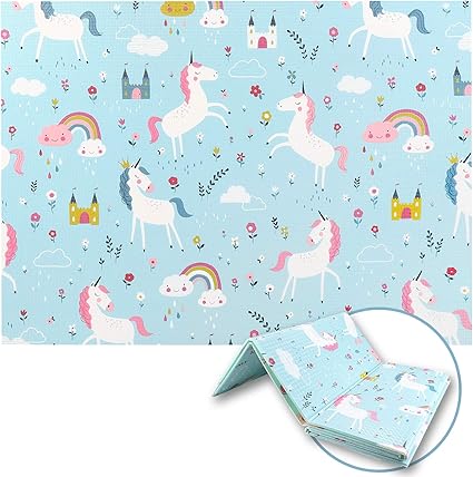 Amazon Goose Home ベビープレーマット 折り畳み式 Xl 0 180 1 5cm ベビーマット 安全 プレイマット 衝撃緩和 持ち運びが容易 かわいいベビーマット 防水 防音 滑り止め加工 新乳児から対象虹 ユニコーン 収納袋付き ピンク ベビージム プレイマット ベビー