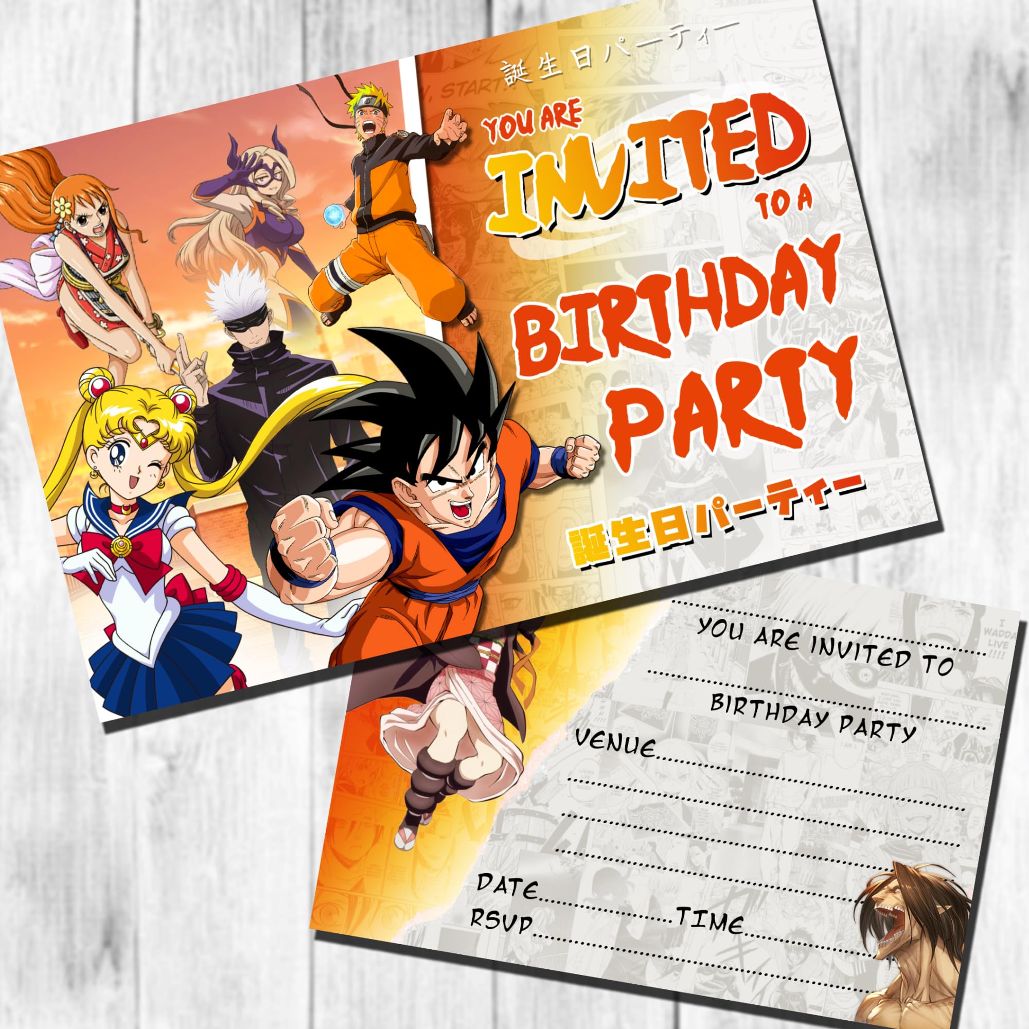 Anime Party Invitations Pack & Envelopes (Write ON) (Mixed Design Pack of 12)