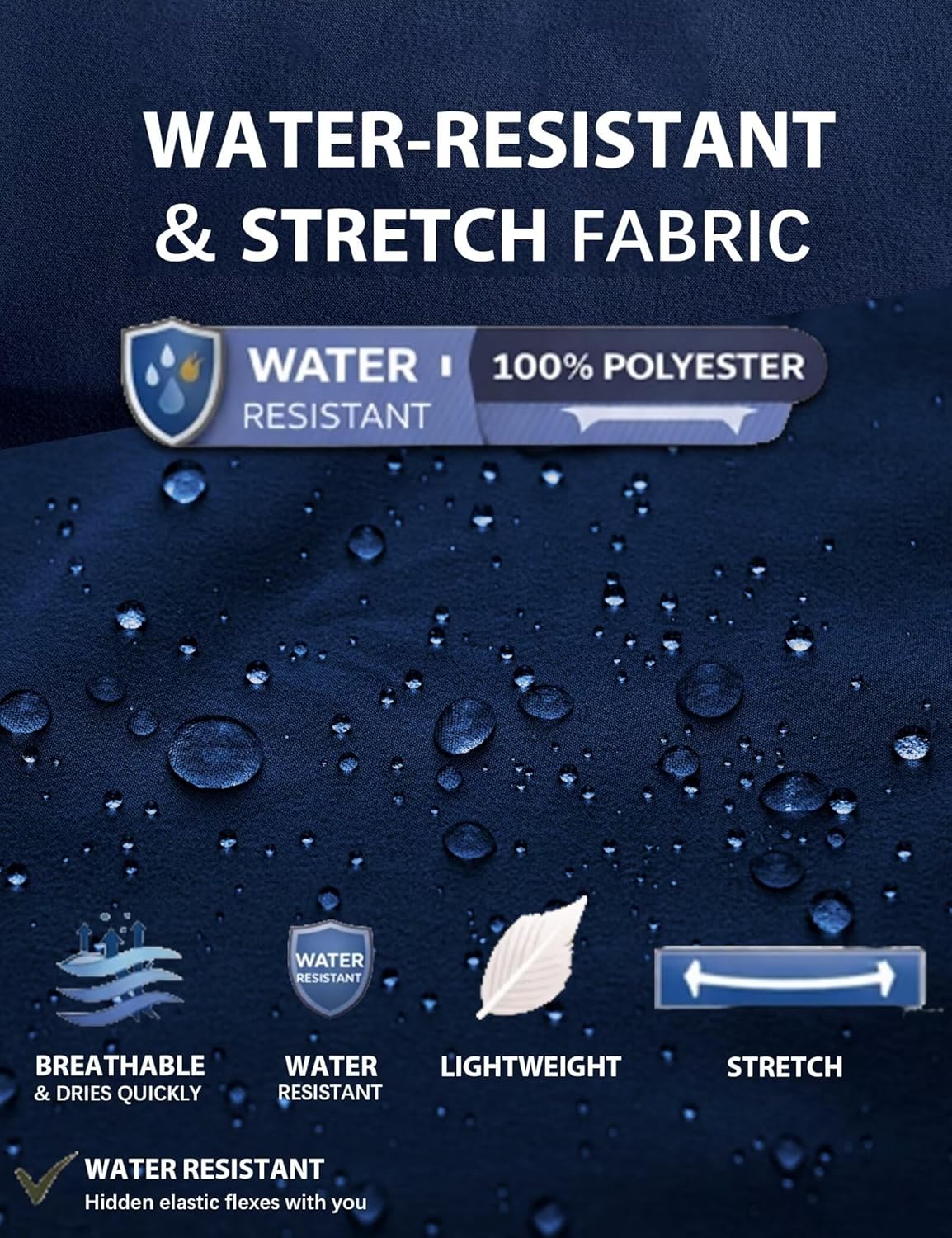 Mens Golf Pants Stretch Work Dress 30"/32" Water-Resistant Quick Dry Chinos Trousers with Pockets for Business Travel