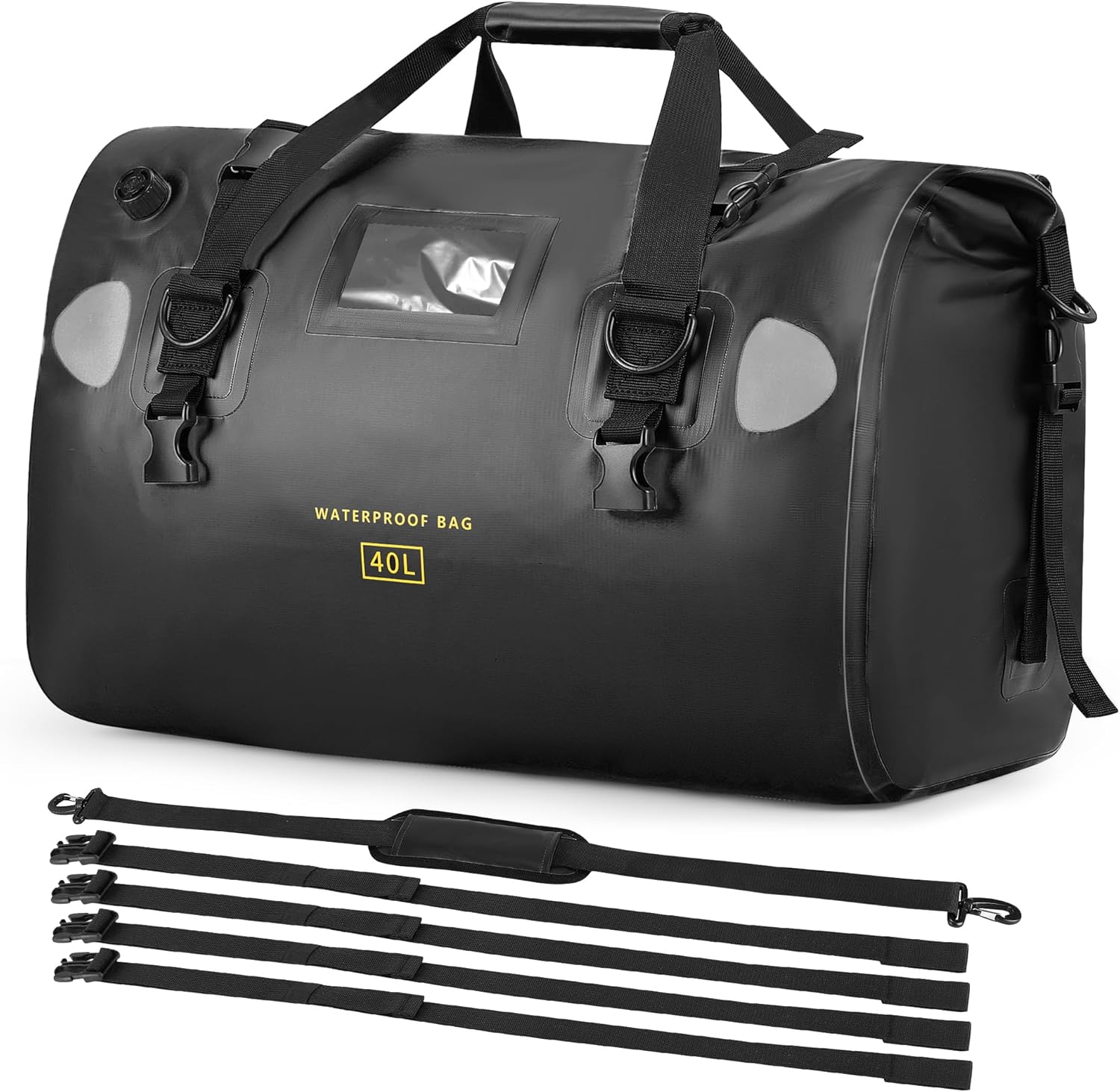 HOMIEE 40L Waterproof Duffel Bag, Waterproof Motorcycle Dry Trave Bag Tail Bag with Roll Top Closure & Shoulder Straps Outer Mesh Zipper Pocket for Camping, Kayaking, Fishing & Traveling