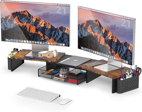 MOWETOO Support de Double Moniteur Réglable en Bois