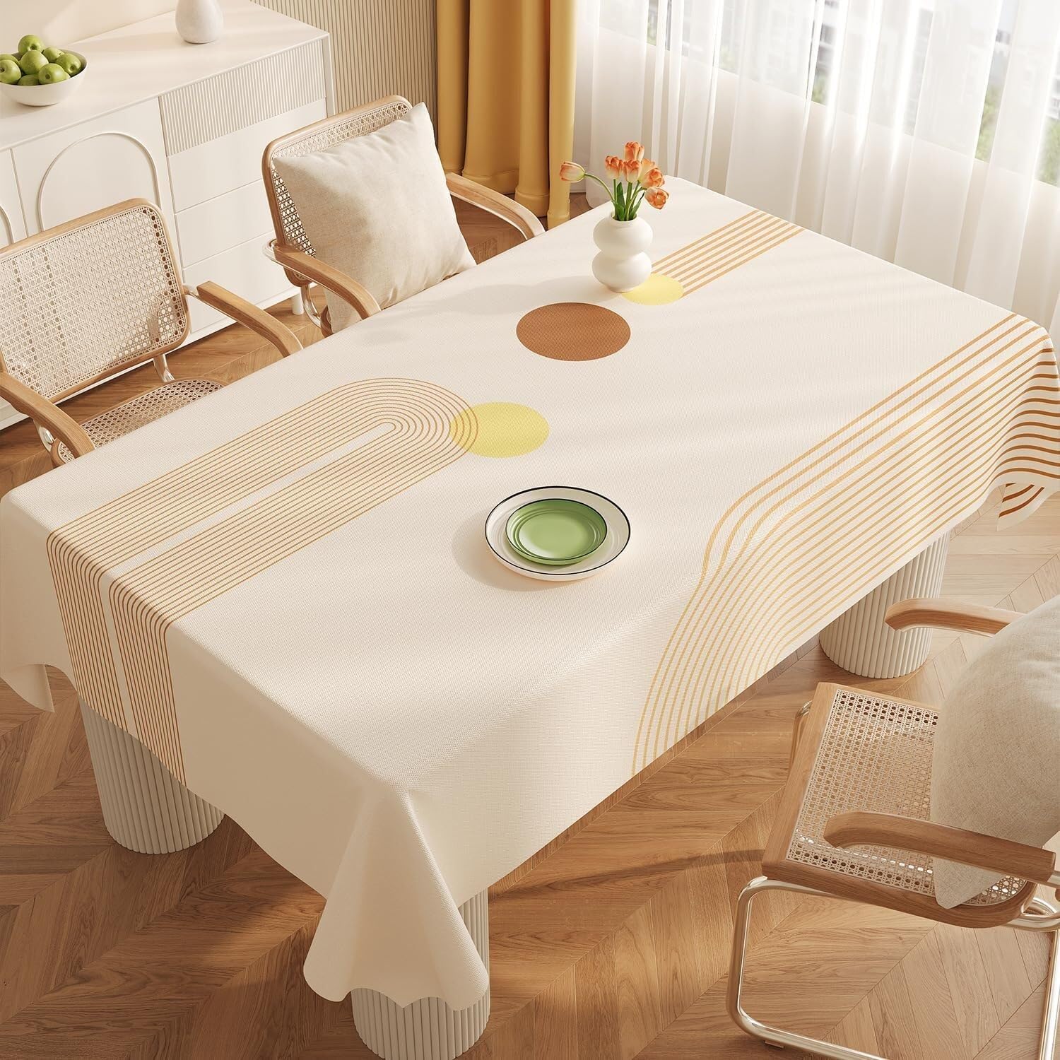 KIJyfgTR Rectangular Plastic Table Cover Ideal For Outdoor Garden Parties(Light Beige,90x140cm)
