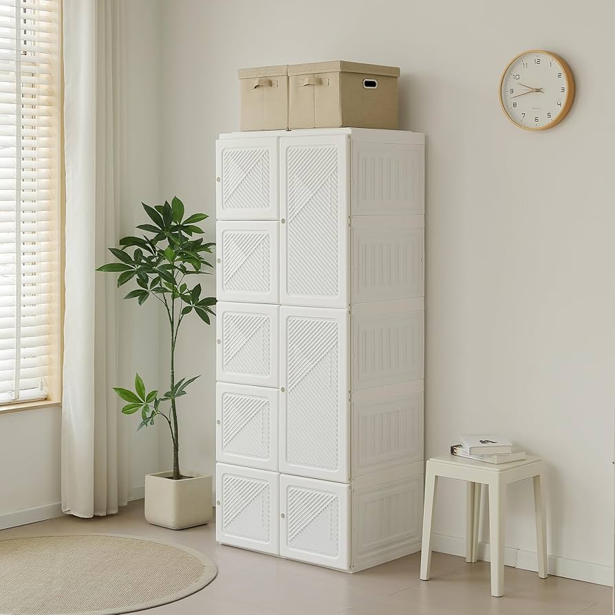 【幅104*高さ170cmホワイト扉】ワードローブ クローゼット 折り畳式 収納 Amazon｜折りたたみ式ワードローブ 大容量収納 簡単組立 ホワイト扉