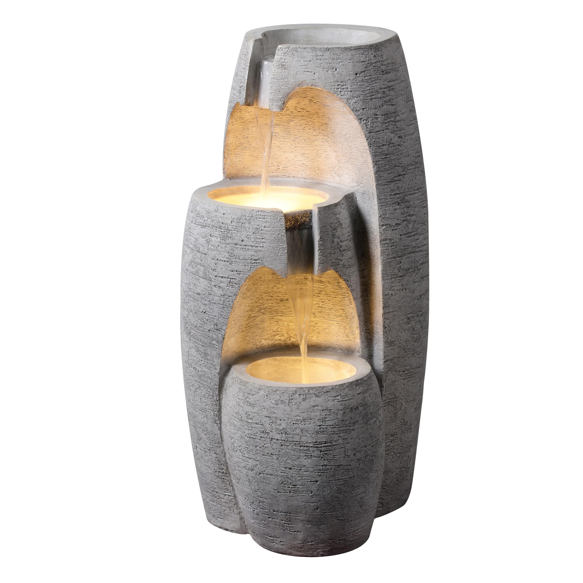 Teamson Home Fontaine Moderne 3 Niveaux Cascade exterieure LED Douce reglable urne Decorative Gris