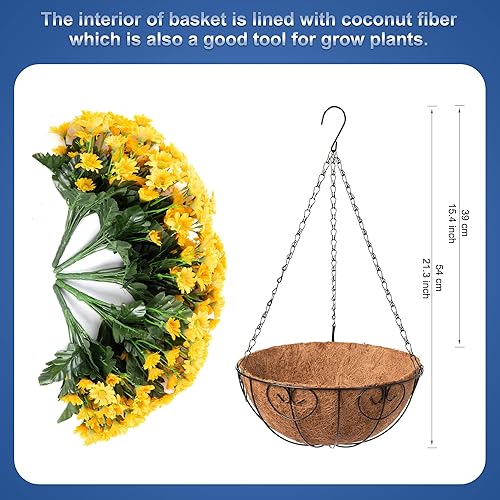 Miniatura 5 de Flores artificiales de otoño para madres falsas en cesta colgante para patio, jardín, porche, terraza, decoración de verano y otoño, arreglo de