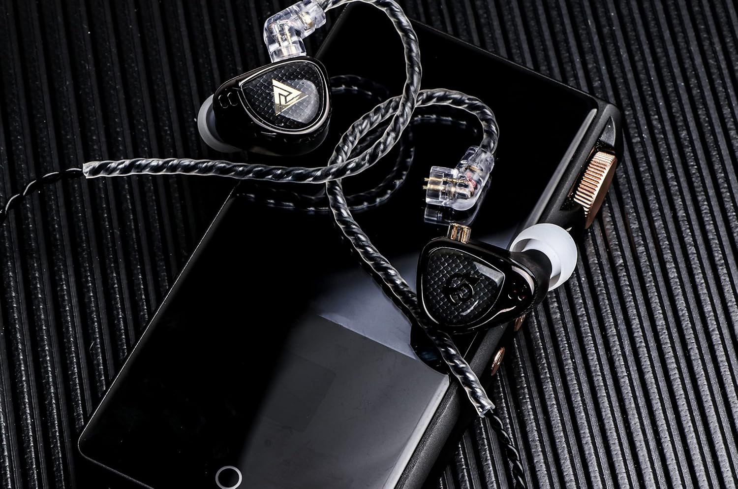 QKZ x HBB Khan 2DD Dynamic Driver HiFi in Ear Monitor IEM with 3D Printed Ergonomic Lightweight Shell, Detachable OFC 0.75mm 2 Pin Cable Earphone for Audiophile Musician DJ Stage (with Mic)