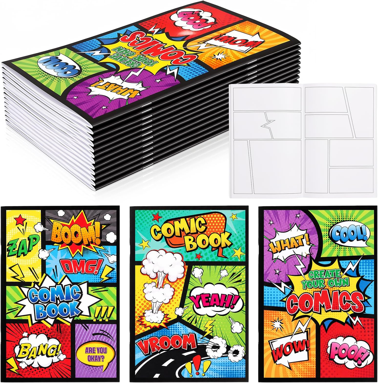 Harloon 6 Pcs 6.6 x 10 Inch Blank Comic Book with 24 Comic Panels Draw It Yourself Comic Sketch Book Create Your Own Comic Book Paper Comic Book Maker for Kid Art Drawing Your Own Story, 24 Pages