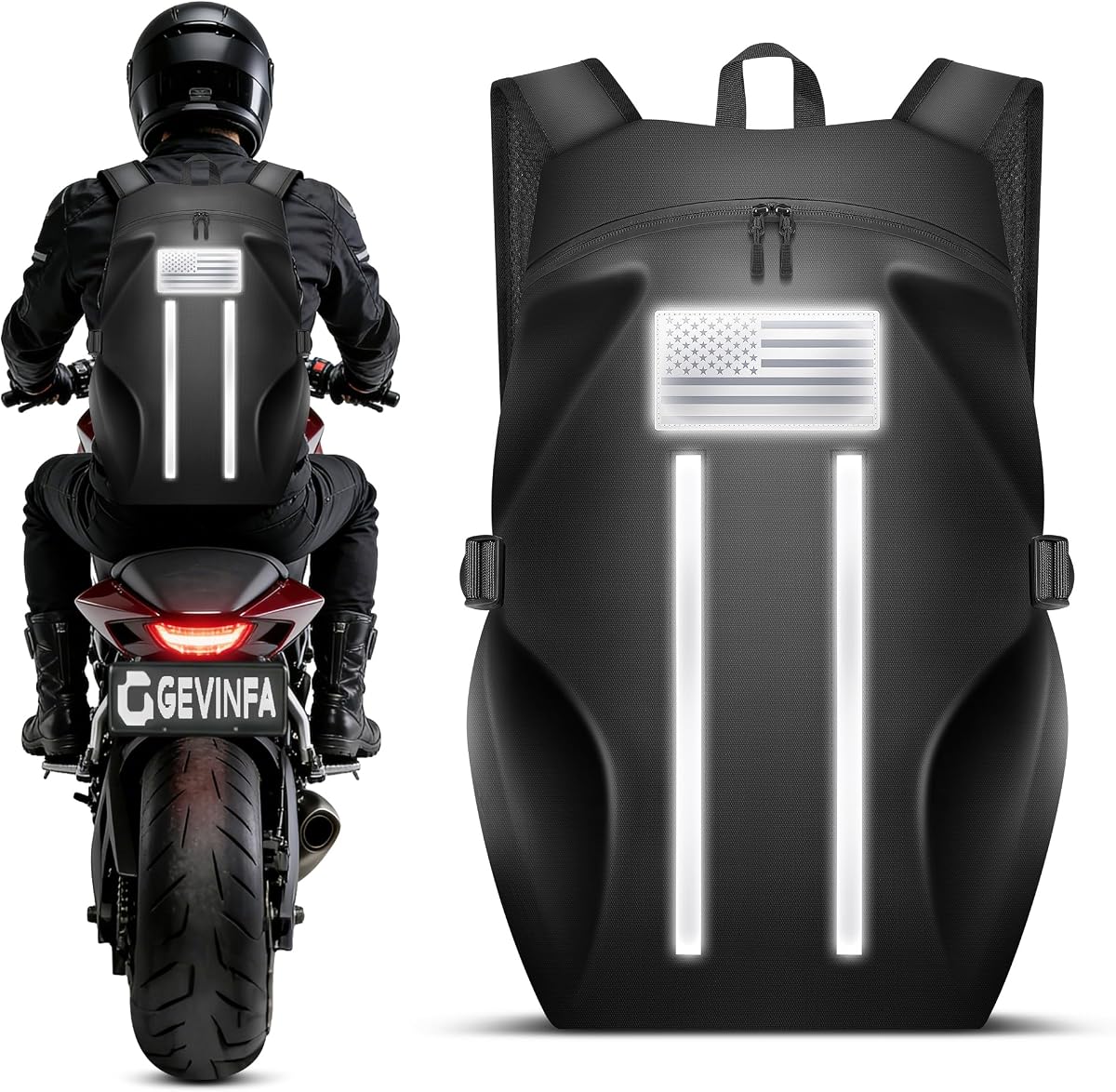 Motorcycle Backpack, Waterproof Helmet Backpack | Reflective Flag & Strips, 40L Large Bag with Laptop Pocket, Perfect for Travel, Daily Commute, Office Trips & Outdoor Riding