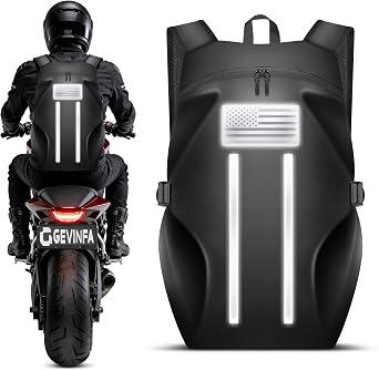 Motorcycle Backpack, Waterproof Helmet Backpack | Reflective Flag & Strips, 40L Large Bag with Laptop Pocket, Perfect for Travel, Daily Commute, Office Trips & Outdoor Riding