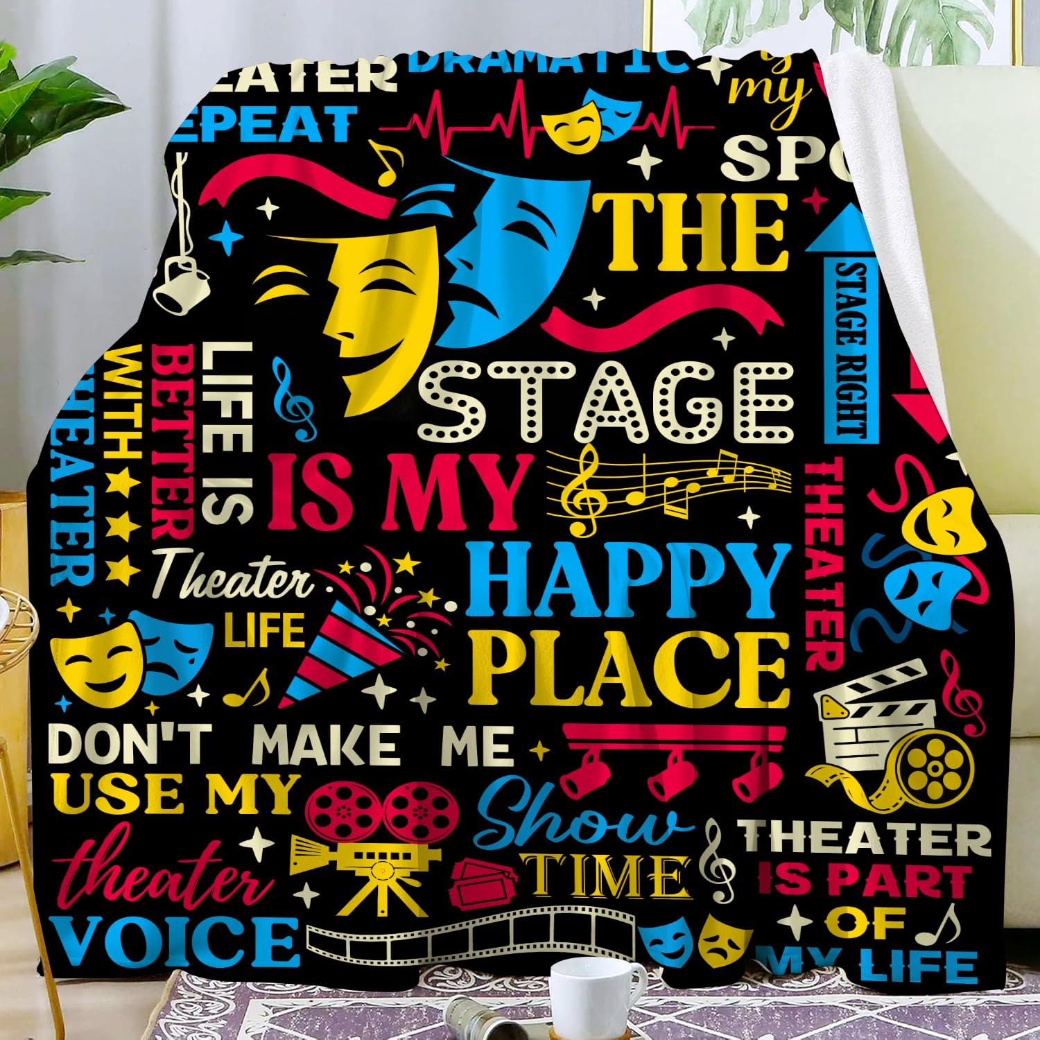 Theater Blanket Gifts for Women,Soft Cozy Flannel Throw Blankets, Theatre Actors Theater Stuff Blankets,Funny Gifts for Women Mens Adults 50"x40" image 2