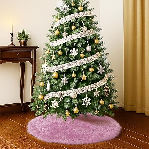 Vista 46 de Faldones blancos de felpa para árbol de Navidad, 36 pulgadas, tapete de lujo de piel sintética para base de árbol de Navidad con patrón de corazón