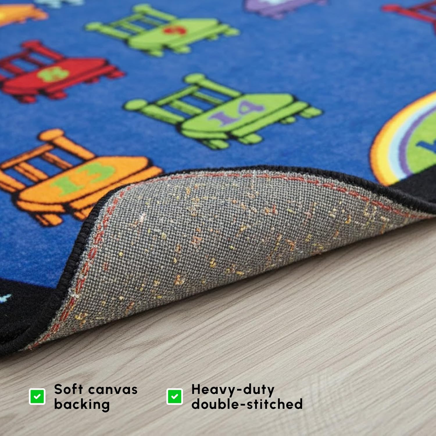 SAFECASTLE Chairs 16 Seats Kids Educational Area Rug – 6'6" x 8'4" – Colorful Numbered Seating Layout with Alphabet Border – Classroom Seating Kids Carpet for Preschool, Daycare & Kindergarten