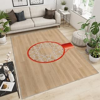 Basketball Sports Stadium Entry Way Rugs Indoor 4'x5' Basketball Court Floor with Line On Wood Texture Washable Area Rug Machine Washable Non Slip Small Kids Carpet Playmat Rug for Study Room